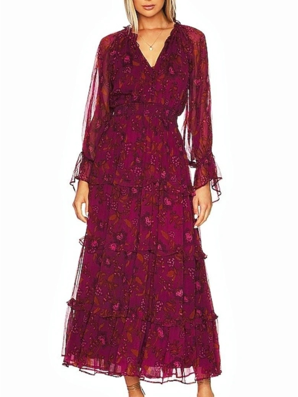 Cleobella Floral Midi Dress in Purple & Red Like New